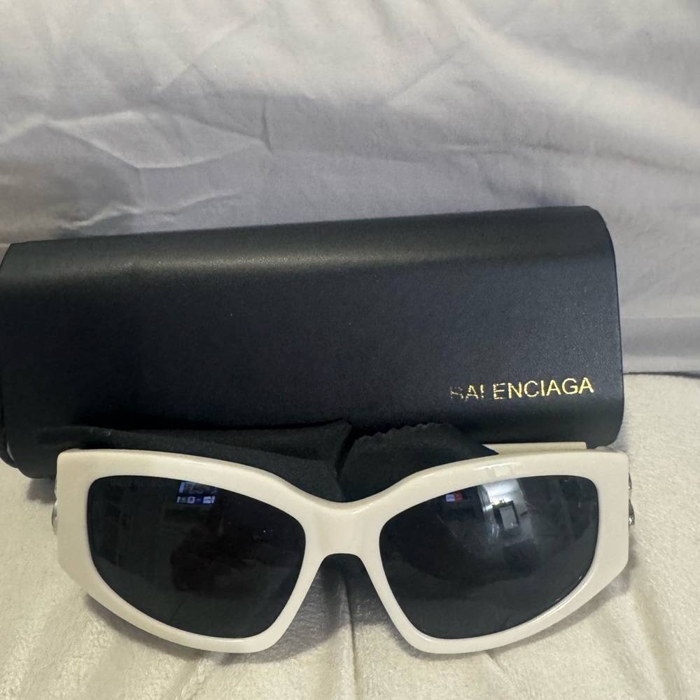 Balenciaga Ivory Sunglasses with Black Lenses